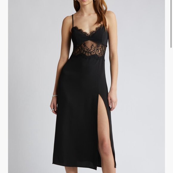 Black Open Edit Lace Trip Slip Dress - NWT - Size L - Picture 1 of 4
